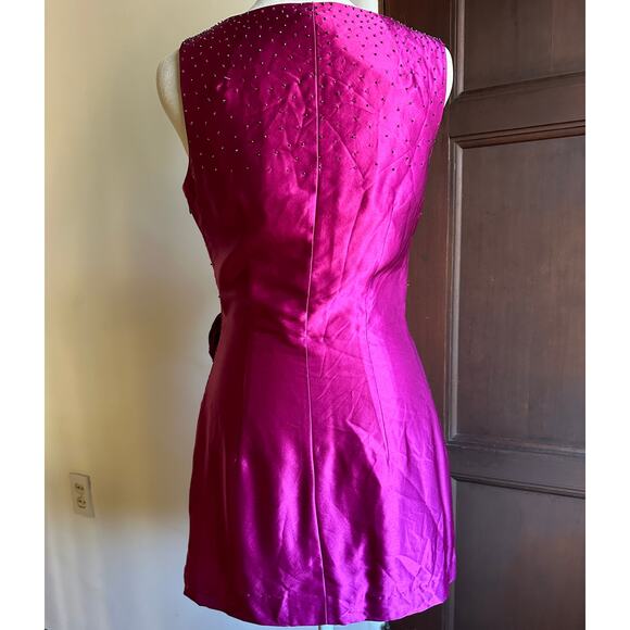 WHISTLES UK | Y2K Vintage Silk Fuschia Beaded V-neck Mini Dress | US Size 4 - Picture 6 of 7